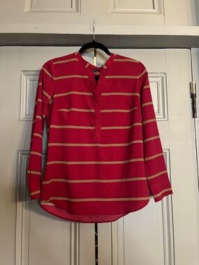 Talbots Red and Tan Striped Split-Neck Tunic